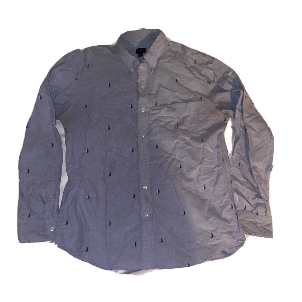 J. CREW‎ Flex Chambray Blue SAILBOAT Print Button Down Shirt Size Large 16-16.5